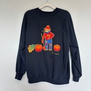 Vintage Halloween Sweatshirt Women's XL Pumpkin Scarecrow Puff Paint Teacher